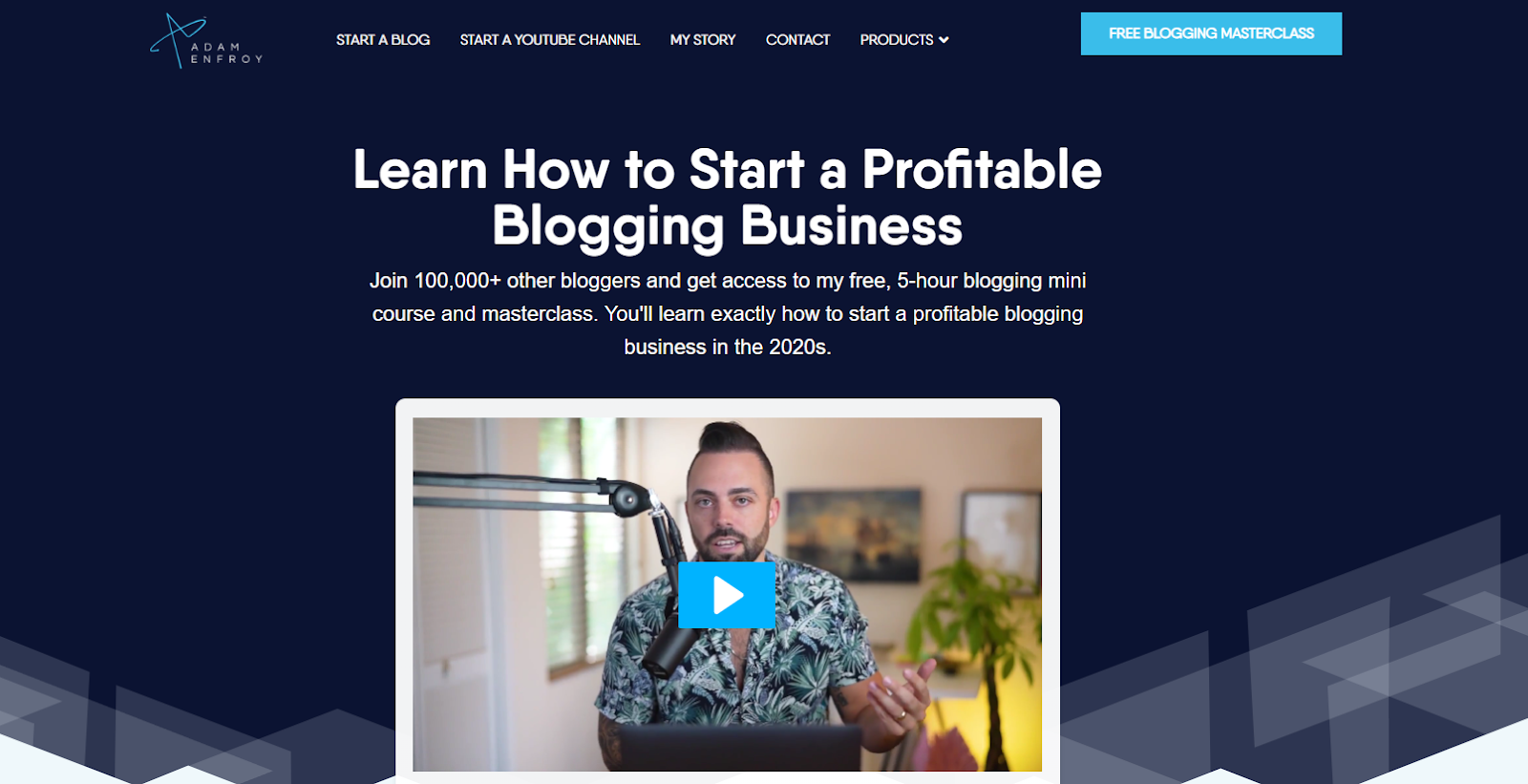 Screenshot of Adam Enfroy's blog to show as a case study