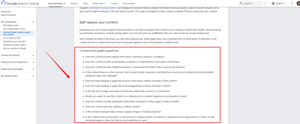 Google content quality guidelines