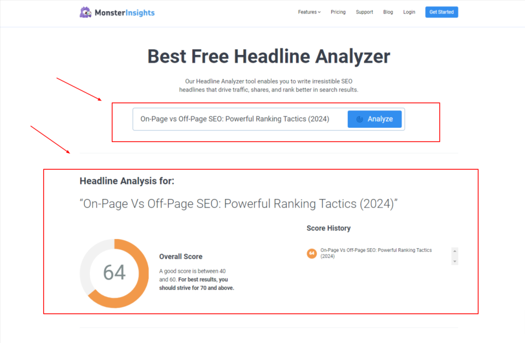 Headline Analyzer tool from Monster Insights