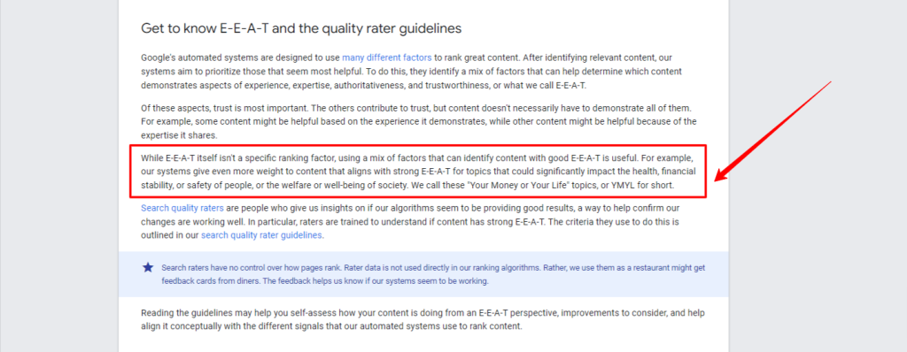 Google YMYL EAT guidelines