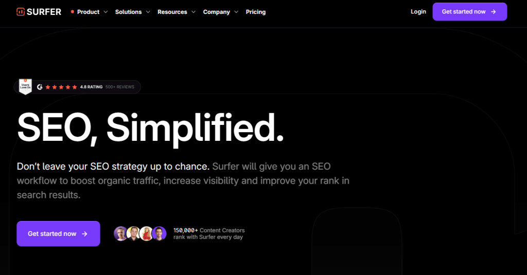 Surfer SEO homepage