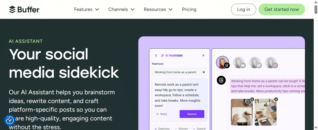 Screenshot of Buffer AI homepage.