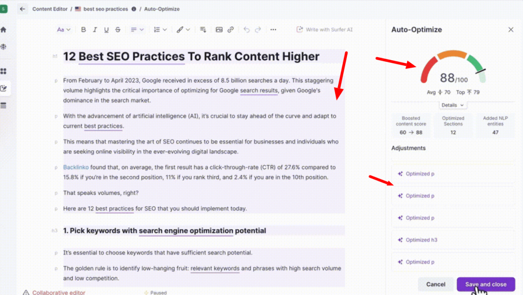screenshot of surfer seo content optimization tool