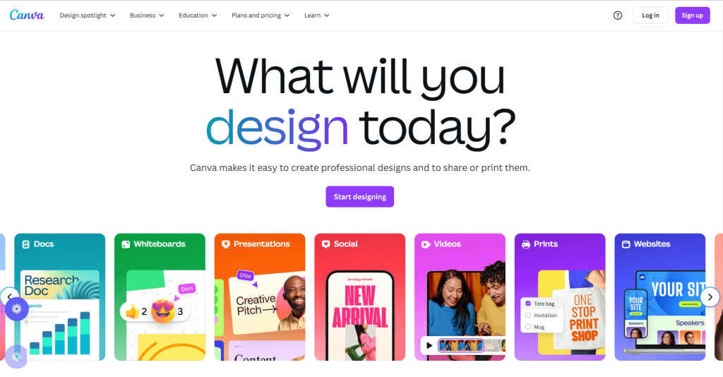 This is a screenshot of the Canva homepage