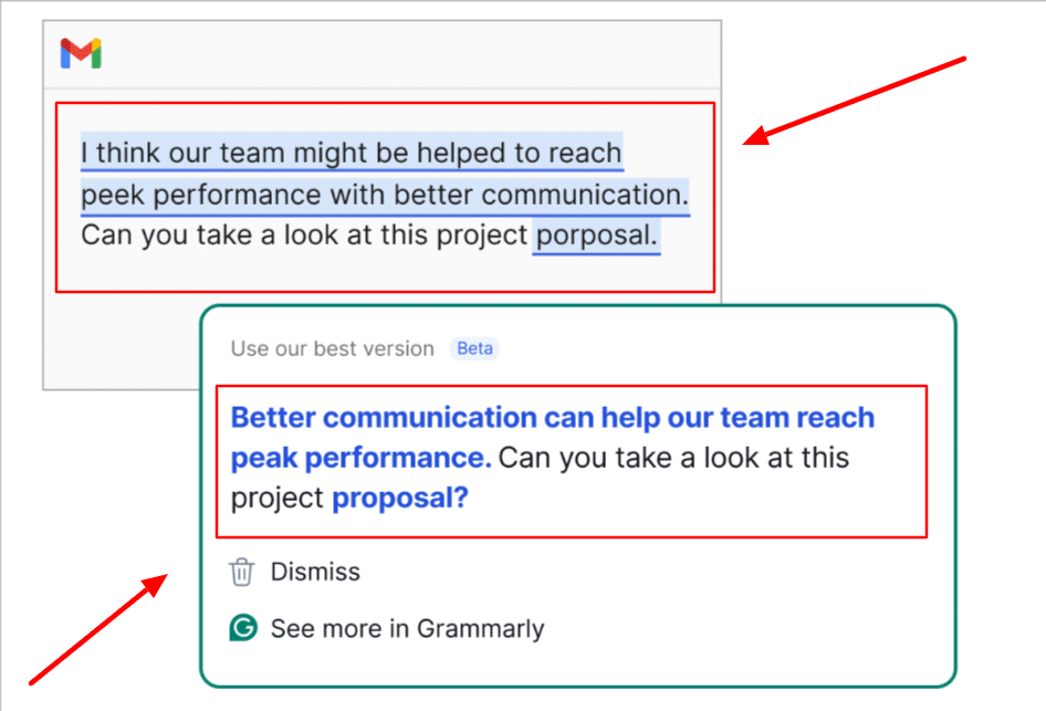 This is a screenshot of Grammarly in action.