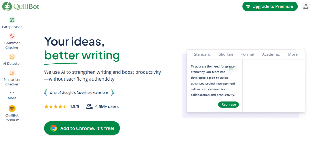 A screenshot of the Quillbot homepage
